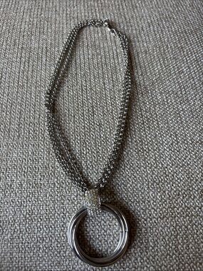 Silver Tone Multi Chain Interlocking Circles Pave Rhinestone Necklace